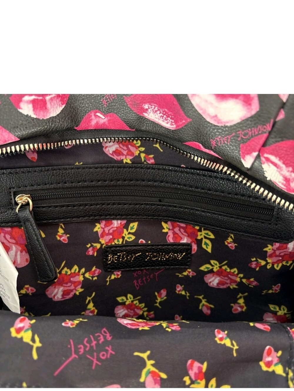 Betsey Johnson Black Mini Backpack with Pink Lip Print NWOT - Picture 8 of 13